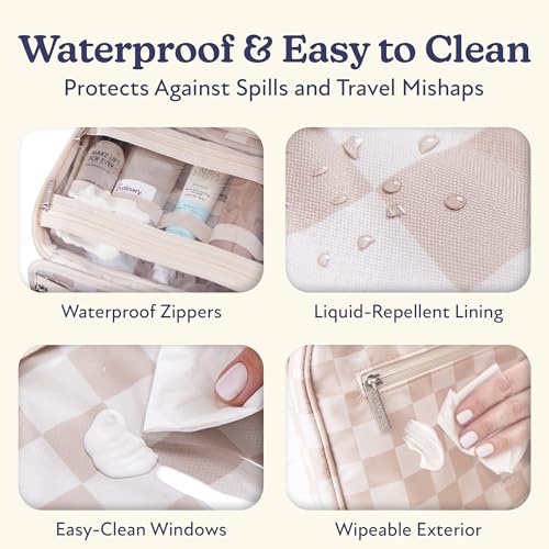 VANDEL Waterproof Hanging Toiletry Bag [TSA-Approved] Hanging Makeup Organizer Bag, Cosmetic Travel Bags for Women, Makeup Case Toiletries Organizer Hygiene Bathroom Shower Caddy - Neutral Checker - Image 3