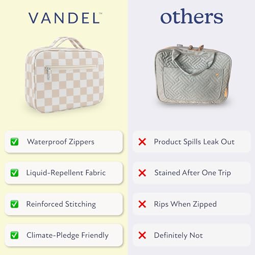 VANDEL Waterproof Hanging Toiletry Bag [TSA-Approved] Hanging Makeup Organizer Bag, Cosmetic Travel Bags for Women, Makeup Case Toiletries Organizer Hygiene Bathroom Shower Caddy - Neutral Checker - Image 5