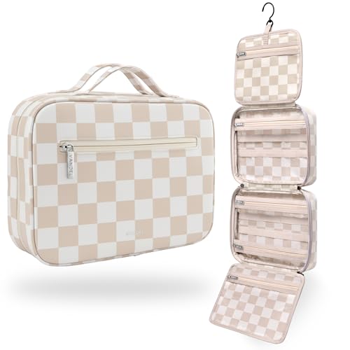 VANDEL Waterproof Hanging Toiletry Bag [TSA-Approved] Hanging Makeup Organizer Bag, Cosmetic Travel Bags for Women, Makeup Case Toiletries Organizer Hygiene Bathroom Shower Caddy - Neutral Checker - Image 1