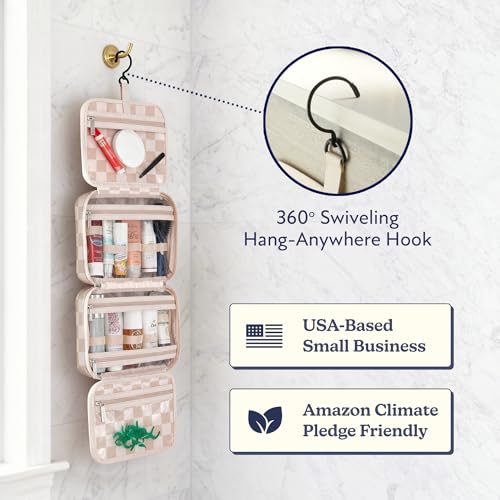 VANDEL Waterproof Hanging Toiletry Bag [TSA-Approved] Hanging Makeup Organizer Bag, Cosmetic Travel Bags for Women, Makeup Case Toiletries Organizer Hygiene Bathroom Shower Caddy - Neutral Checker - Image 4