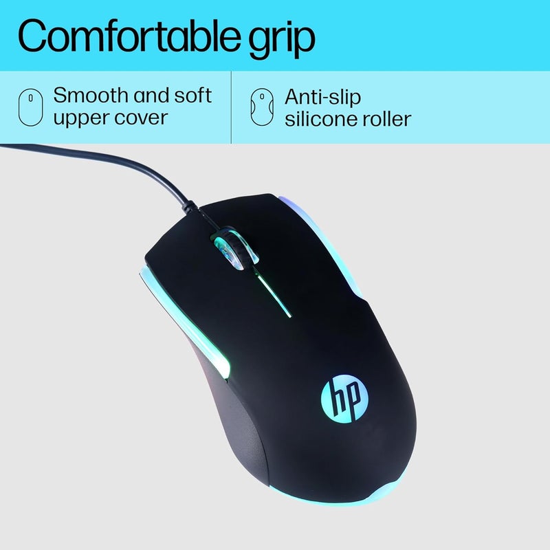 HP M160 USB Wired Gaming Optical Mouse with LED Backlight, 1000 DPI, 3 Buttons and Press Life Up to 3 Million Clicks, 1 Year Warranty (843W8AA, Black) - Image 2