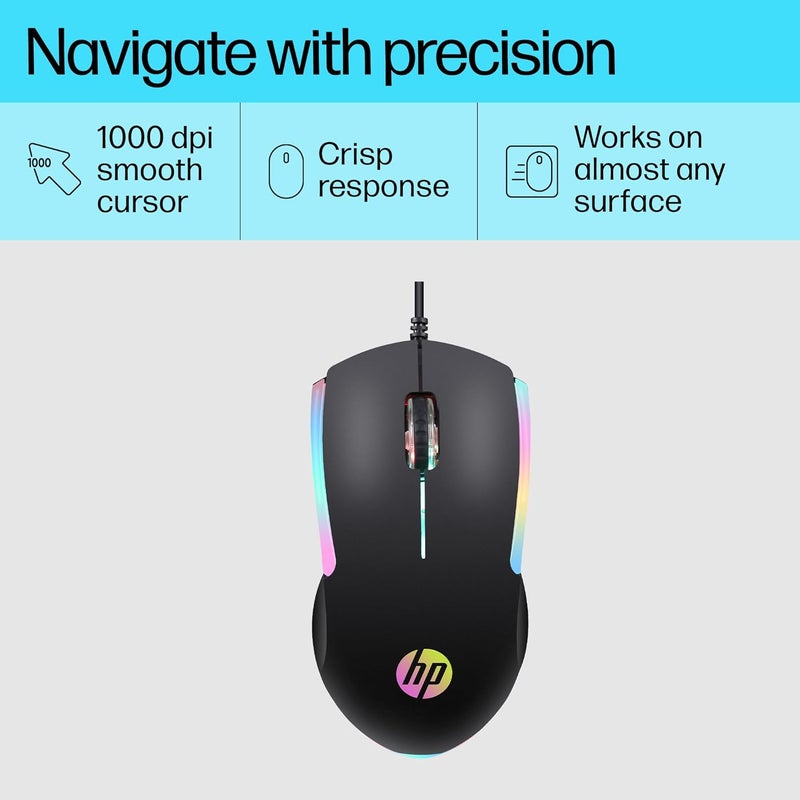HP M160 USB Wired Gaming Optical Mouse with LED Backlight, 1000 DPI, 3 Buttons and Press Life Up to 3 Million Clicks, 1 Year Warranty (843W8AA, Black) - Image 3