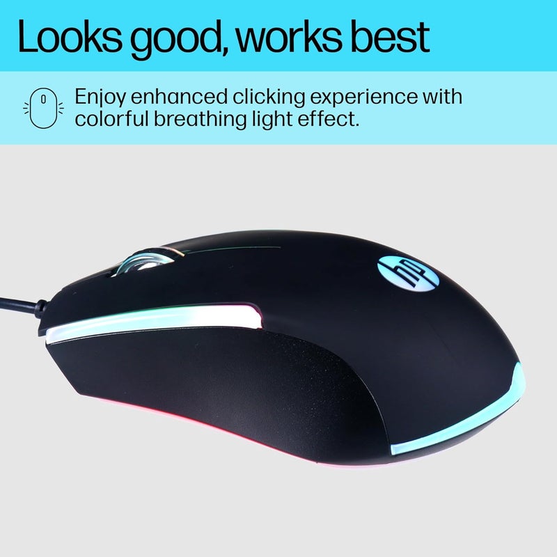HP M160 USB Wired Gaming Optical Mouse with LED Backlight, 1000 DPI, 3 Buttons and Press Life Up to 3 Million Clicks, 1 Year Warranty (843W8AA, Black) - Image 4