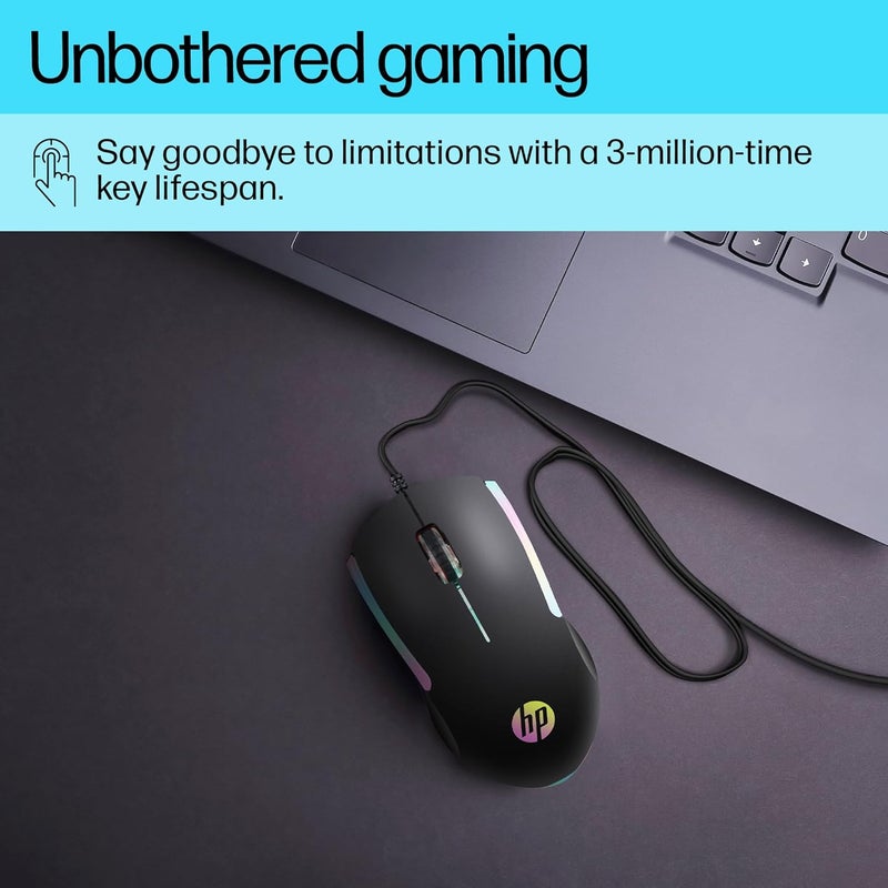 HP M160 USB Wired Gaming Optical Mouse with LED Backlight, 1000 DPI, 3 Buttons and Press Life Up to 3 Million Clicks, 1 Year Warranty (843W8AA, Black) - Image 5