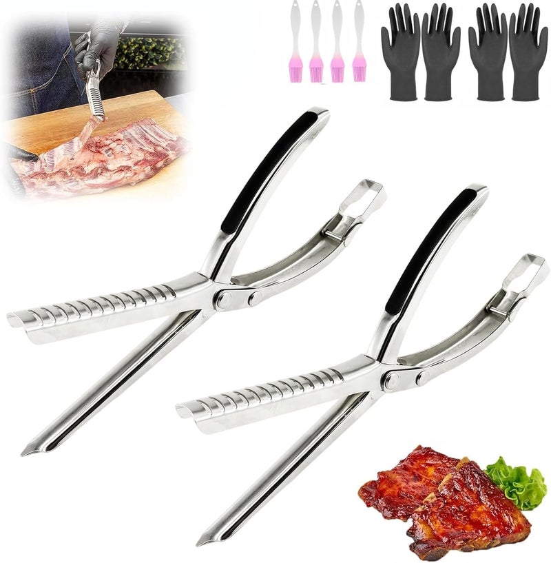 utvasro 2 Packs Rib Membrane Removal Tool,Stainless Steel Rib Prep Tool Membrane Remover,BBQ Rib Skinner with Arc Clamp & Non-Slip Grip for Easy Rib Prep,Dishwasher Safe & Easy Clean Kitchen Gadgets - Image 1