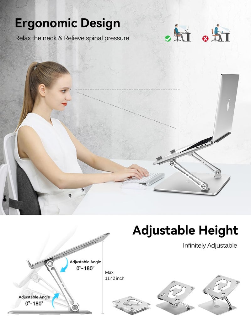 ivoler Adjustable Laptop Stand with 360 Rotating Base Ergonomic Laptop Stand for Desk Foldable Portable Laptop Riser for Collaborative Work Fit MacBook Laptops up to 16 inches Silver - Image 3