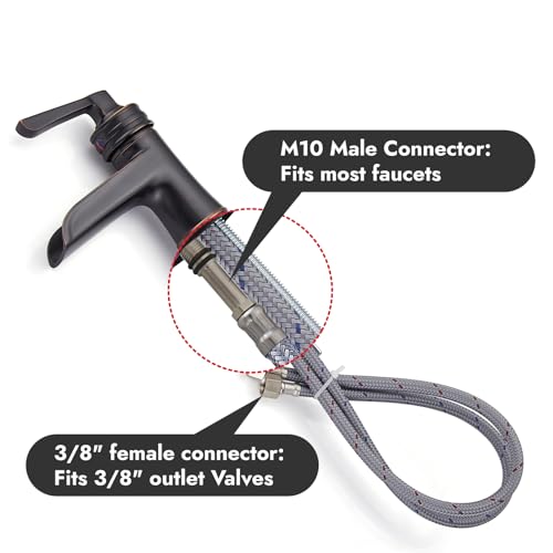 Midanya 32-Inch Long Faucet Connector, Braided Stainless Steel Supply Hose 3/8-Inch Female Compression Thread x M10 Male Connector, x 2 Pcs (1 Pair) - Image 4