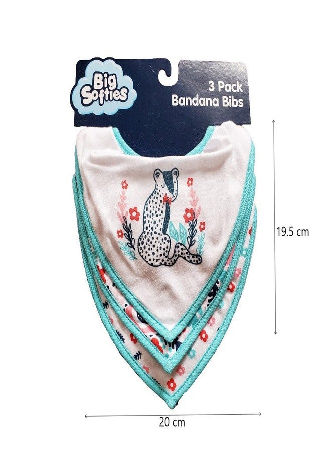 Big Softies Printed Bandana Newborn Baby Bibs with Soft Velcro Fastener-Leopard|Cotton Blends|Reusable|Ultra Soft & Super Absorbent|For Drooling, Teething & Feeding|For Girls 0-24 Months|Pack of 3 - Image 3