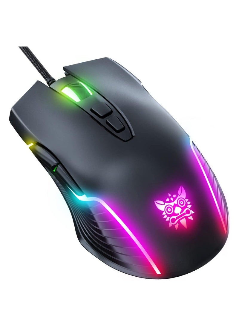 RGB 6400 DPI Wired Gaming Mouse Breathing LED Optical USB 7 Buttons Gamer Computer Pink Mice for Laptop PC Desktop - Image 1
