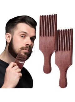 Patelai 2 Pieces Wooden Beard and Hair Combs  LongTooth Detangling Combs for Women and Men Natural Color Reddish Brown 