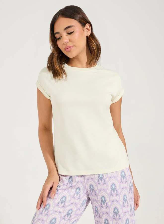Styli Turnback Sleeve T-Shirt & Tassle Waist Wide Leg Pyjama Set