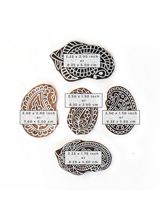 Hashcart Hashcart | Set of 5 | Paisley Design Wooden Printing Stamps - Blocks for Printing Saree Border, Dresses, Craft Card Making, Scrapbook, Clay Pottery  - Image 3