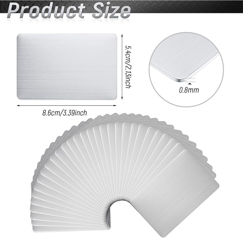 Yunsailing 30 Pieces 304 Stainless Steel Metal Business Cards Blank Steel Card Laser Engraving Stainless Cards for House Office Customer DIY Gift Plate Cards, 86 x 54 mm (0.8mm Thickness) - Image 2