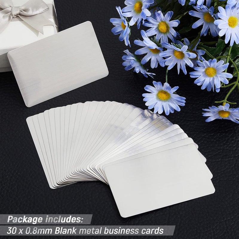 Yunsailing 30 Pieces 304 Stainless Steel Metal Business Cards Blank Steel Card Laser Engraving Stainless Cards for House Office Customer DIY Gift Plate Cards, 86 x 54 mm (0.8mm Thickness) - Image 3