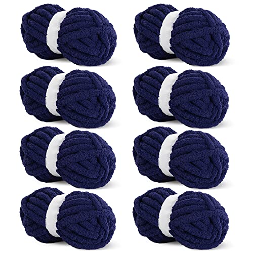 HOMBYS Navy Blue Chunky Chenille Yarn for Crocheting Bulky Thick Fluffy Yarn for KnittingSuper Bulky Chunky Yarn for Hand Knitting Blanket Soft Plush Yarn 8 Jumbo Pack 27yds8 oz Each Skein