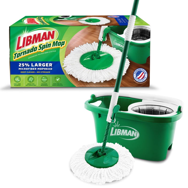Libman Tornado Spin Mop System Mop and Bucket with Wringer Set Mops for Floor Cleaning 1 Mop Head Included