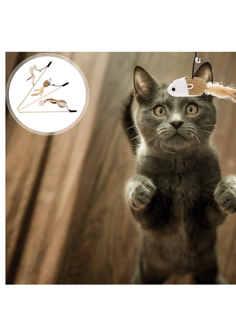 4 قطع من عصا اللعب والريشة المحفزة للقطط، عصا تحفيزية تفاعلية للقطط، ألعاب ممتعة للقطط، مستلزمات الحيوانات الأليفة، العب مع القط - Image 4