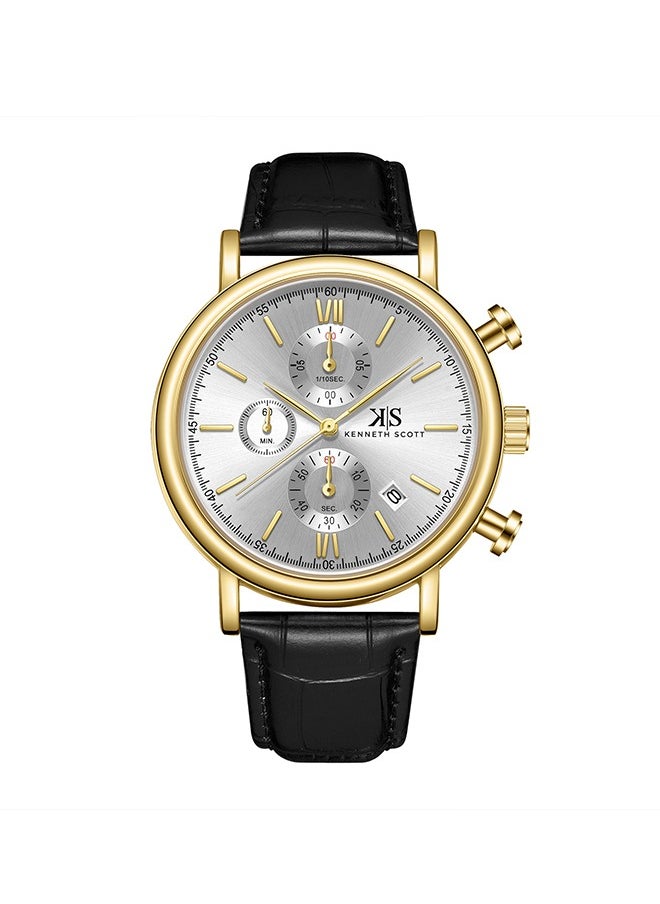 KENNETH SCOTT Kenneth Scott K23151-GLBW Men Chrono & Multi Function Display Watch & Genuine Leather  Strap Black  - Image 1