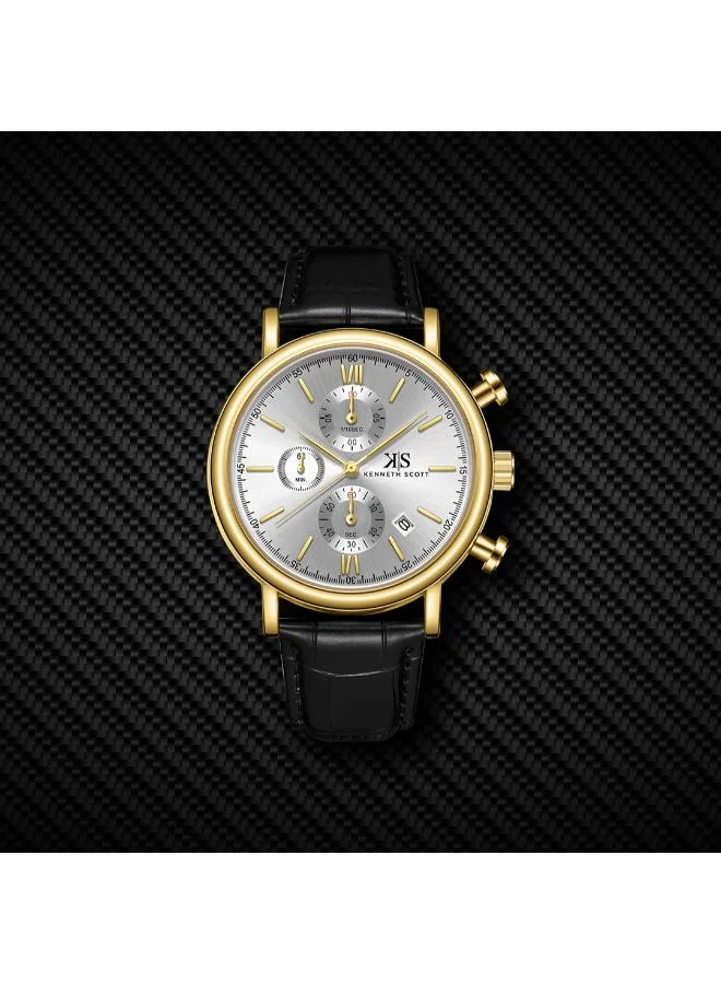 Kenneth Scott  Men's Genuine Leather  Chrono & Multi Function Watch K23151-GLBW - 43 mm for Men | Best Price UAE