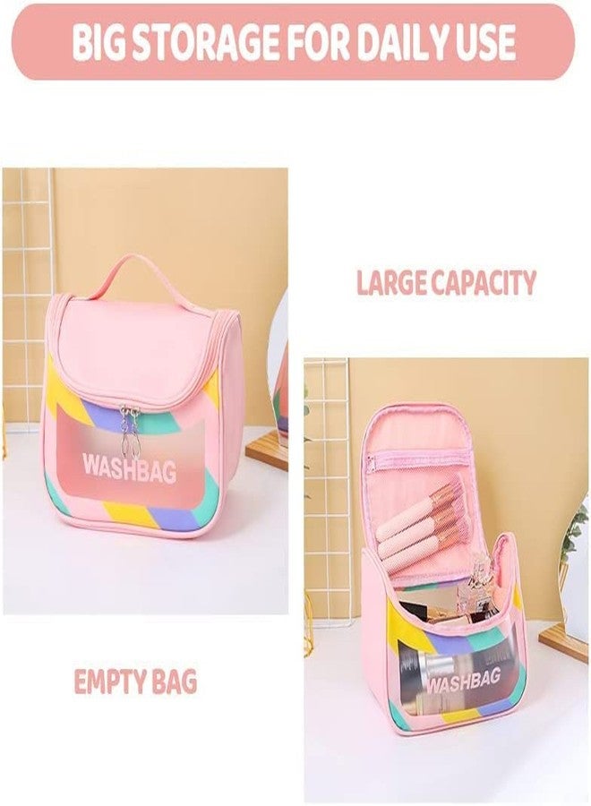 Flywind Hanging Toiletry Bag, Clear Toiletry Carry Pouch, Waterproof Toiletry Travel Bag for Men and Women, Cosmetic Makeup Bag, Toiletry Wash Storage Bag for Travel Cosmetic Bathroom (Pink) - Image 5