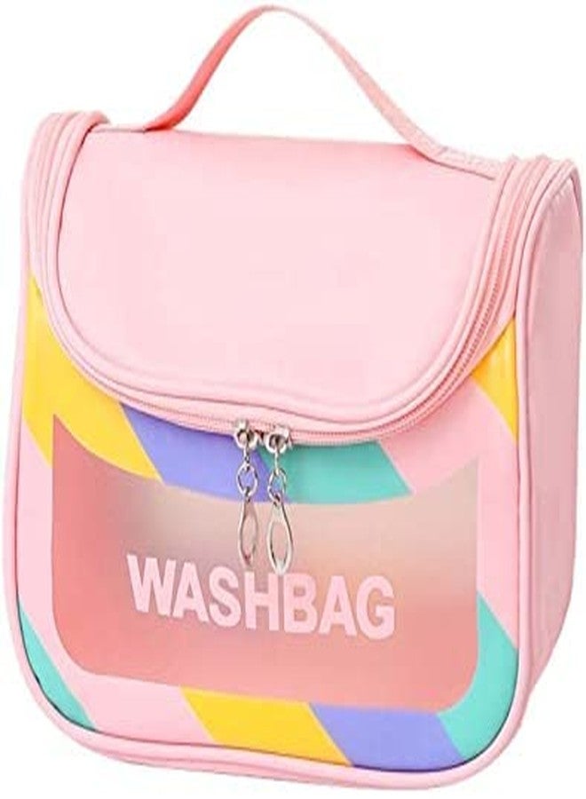 Flywind Hanging Toiletry Bag, Clear Toiletry Carry Pouch, Waterproof Toiletry Travel Bag for Men and Women, Cosmetic Makeup Bag, Toiletry Wash Storage Bag for Travel Cosmetic Bathroom (Pink) - Image 1