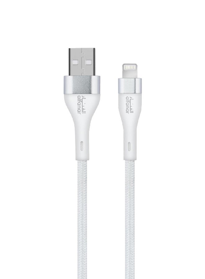 alfanar كابل شحن سريع مضفر USB نوع-A إلى Lightning بسرعة 480Mbps 2.4A أبيض 1 م C2-41A-LBW09 - Image 1