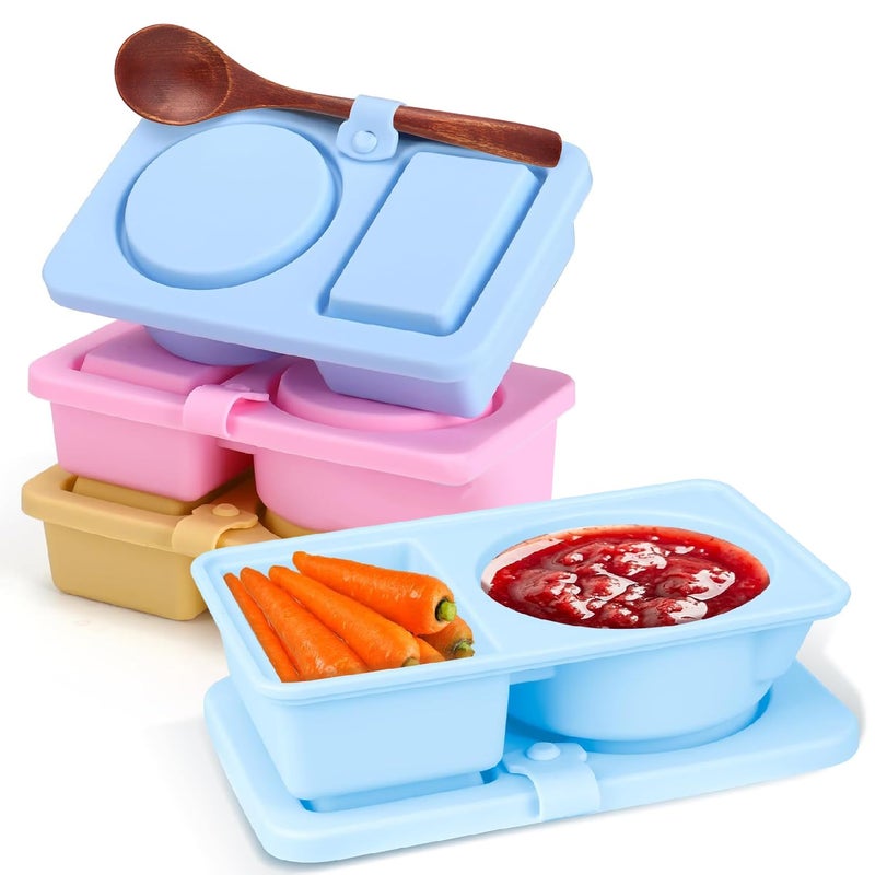 3?Pack Silicone Reusable Snack Containers with Lids  Double Compartment Salad Dressing Boxes for Travel Office Picnic
