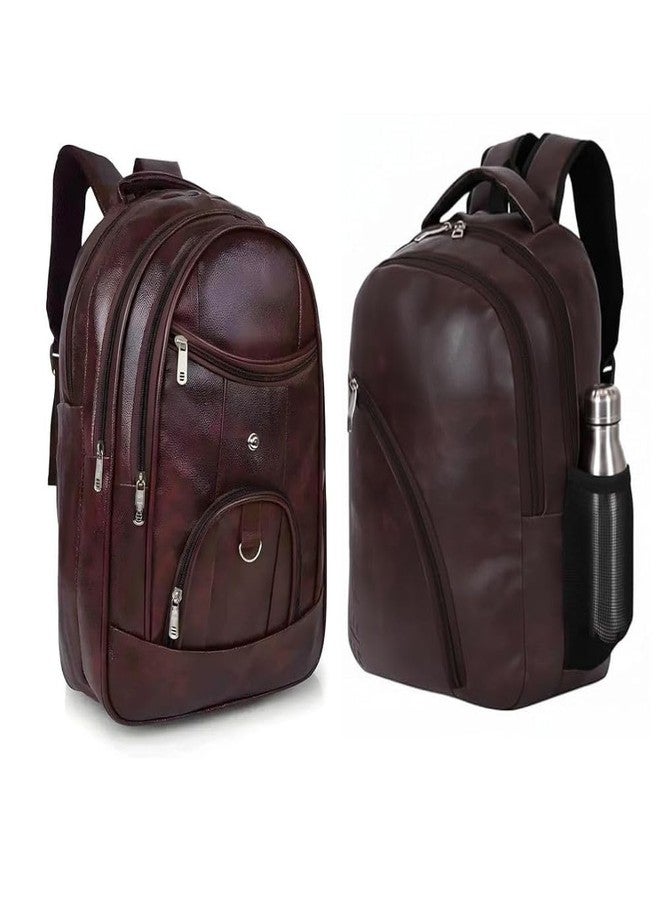 Treggo Leather Laptop Backpack Combo for Men, Brown & Burgundy Backpack Set, Multi-Compartment Office Travel College Bag with Zipper Pockets, Durable Business Laptop Backpack Pack of 2 - Image 1
