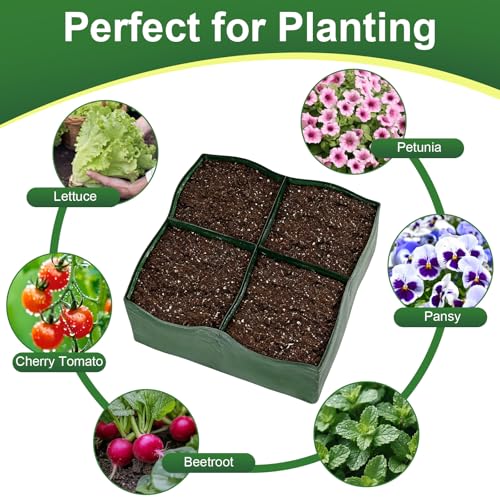 BIJOKETTEN 3 Pack Plastic Raised Garden Bed, 4 Grids Square Grow Bags PE Vegetable Planter Bags for Vegetables Durable Planter Box with Drainage Hole Rectangle Container Gardening for Herbs, Flowers - Image 5
