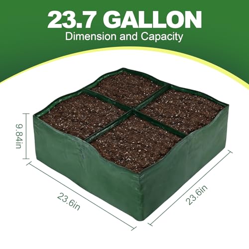 BIJOKETTEN 3 Pack Plastic Raised Garden Bed, 4 Grids Square Grow Bags PE Vegetable Planter Bags for Vegetables Durable Planter Box with Drainage Hole Rectangle Container Gardening for Herbs, Flowers - Image 2