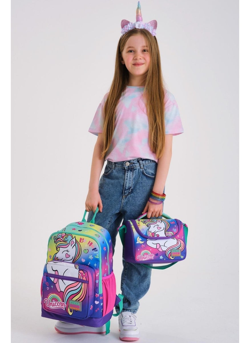 CORAL HIGH Kids Lavender Water Green Unicorn Patterned 3-Piece School Bag Set SET0123729  - Image 3