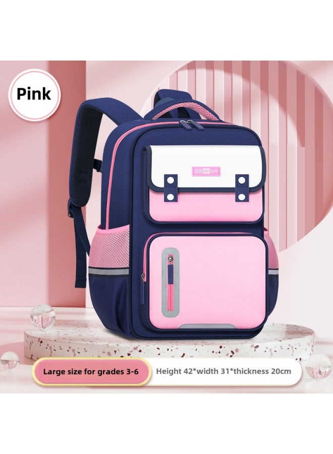 2023 Primary School Student Schoolbag Grade 1-6 British Backpack Boys And Girls Lightweight Bag Printed LOGO-Color:Large Pink - Image 1