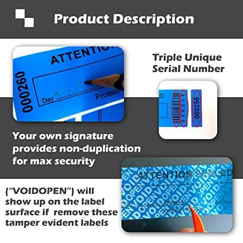 ILMBVM Security Warranty Void Stickers Non Transfer Tamper Evident Labels Triple Serial Numbers Seal Sticker Large 35x120 mm(50PCS,Blue) - Image 3