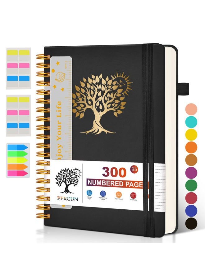 PERCUN Large Spiral Notebook with 300 Numbered Pages - B5 Spiral Journal for Writing, College Ruled Lined Pages, Work & School Notebook for Men & Women,hardcover Leather Notebook 7" x 10" - Image 1