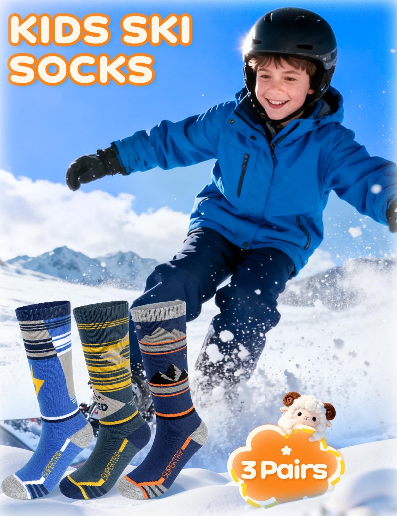 Supertrip Kids Merino Wool Ski Socks 3 Pairs Boys Girls Youth Thermal Winter Warm Thick Socks for Skiing Snowboarding - Image 2