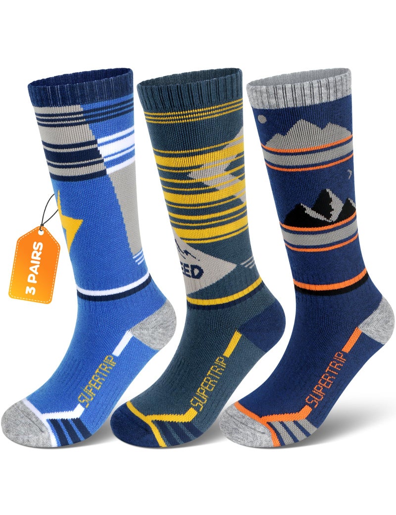 Supertrip Kids Merino Wool Ski Socks 3 Pairs Boys Girls Youth Thermal Winter Warm Thick Socks for Skiing Snowboarding - Image 1