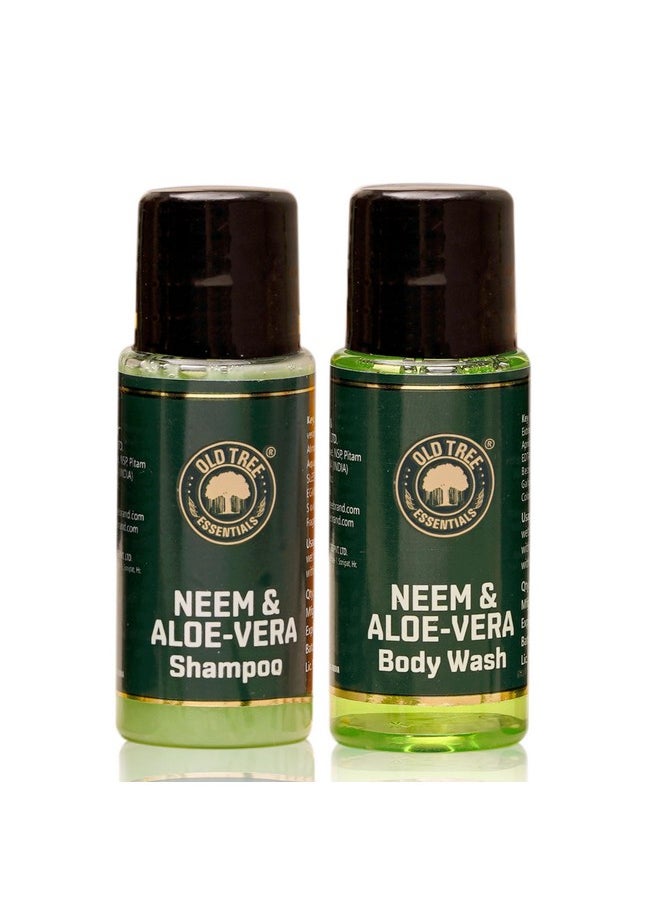 أولد تري مجموعة جل الاستحمام والشامبو من Old Tree Aloe-Neem بسعة 20 مل لكل منهما - (مجموعة من 50 قطعة) | مجموعة أدوات النظافة الفندقية لغرف الفنادق وبيوت الضيافة وقاعات الزفاف والضيافة  - Image 1