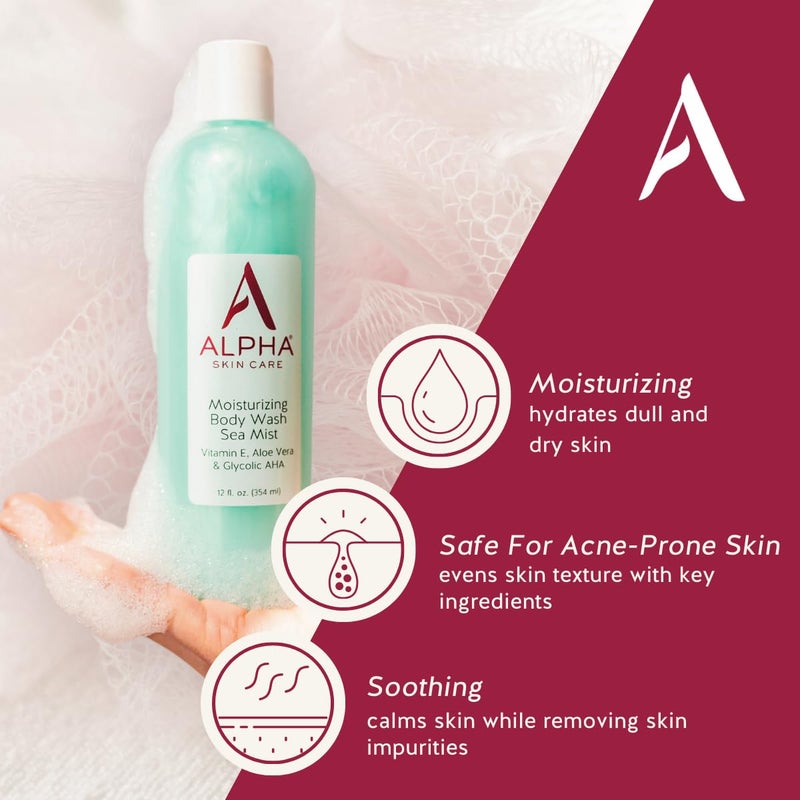 Alpha Skin Care Moisturizing Body Wash, Gentle Soap-Free Anti-Aging Formula, Glycolic AHA, Vitamin E & Aloe Vera, Conditions & Soothes, All Skin Types Hydroxy Acid, 12 Oz, Pack of 3 - Image 2