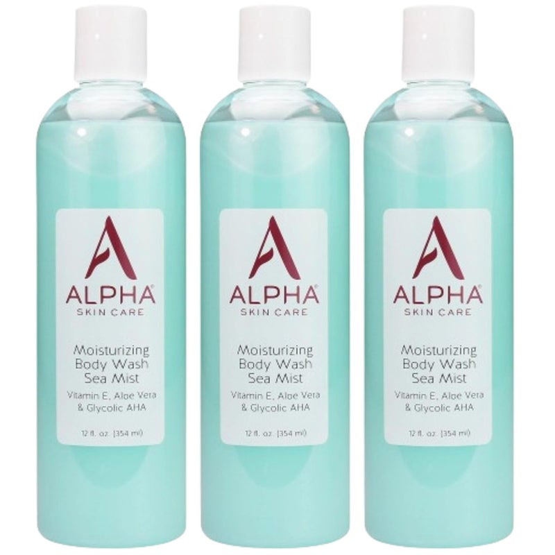 Alpha Skin Care Moisturizing Body Wash, Gentle Soap-Free Anti-Aging Formula, Glycolic AHA, Vitamin E & Aloe Vera, Conditions & Soothes, All Skin Types Hydroxy Acid, 12 Oz, Pack of 3 - Image 1