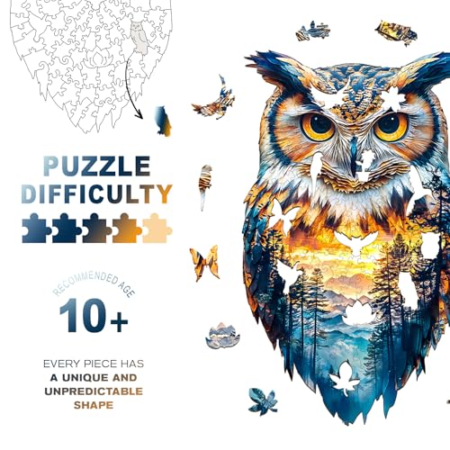 Purdicra Wooden Jigsaw Puzzles Forest Owl Wooden Puzzles for Adults with Unique Shape Adult Jigsaw Puzzle Birthday Gifts for Adults 133x8 170pcs - Image 5