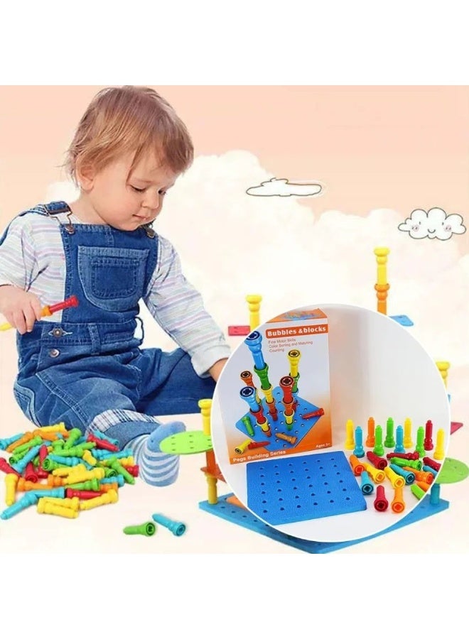Peg Board Set Toys, Montessori Bubbles & Blocks Pegs Building Toy Suitable for Toddlers and Preschoolers - Image 1