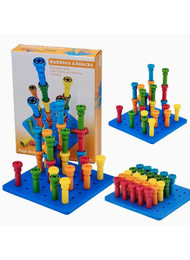 Peg Board Set Toys, Montessori Bubbles & Blocks Pegs Building Toy Suitable for Toddlers and Preschoolers - Image 2