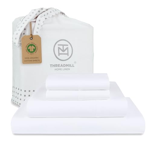 Threadmill 100 Organic Cotton  Full Size Sheets with Deep Pocket  4 Piece Soft Breathable  Cooling Hotel Sheets Set for Full Size Bed
