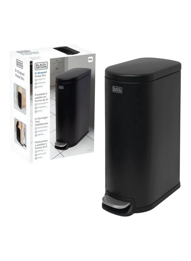 BLACK+DECKER D-Shaped Slim Line Pedal Trash Bin Black 30 L 61532