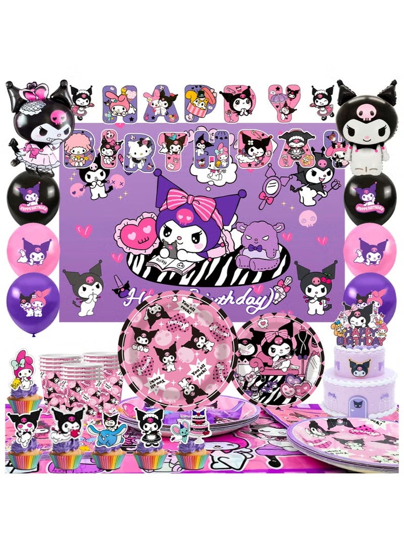 Kuromi Birthday Party Decorations, Kuromi Party Supplies Including Backdrop, Birthday Banner, Tablecloth, Balloons, Cake Toppers etc for Kuromi party decorations - Image 1