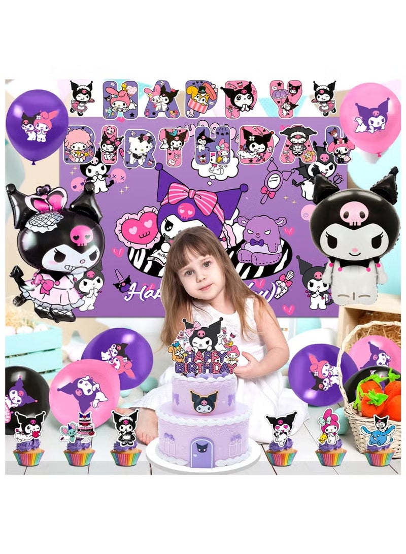 Kuromi Birthday Party Decorations, Kuromi Party Supplies Including Backdrop, Birthday Banner, Tablecloth, Balloons, Cake Toppers etc for Kuromi party decorations - Image 4