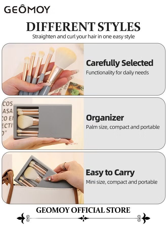 Geomoy Travel Size 5pcs Makeup Brushes Set Easy-Taken Mini Makeup Brush Set with Case & Mirror Small Complete Function Cosmetic Brushes Kit With 6pcs Triangle Powder Puff - Image 4