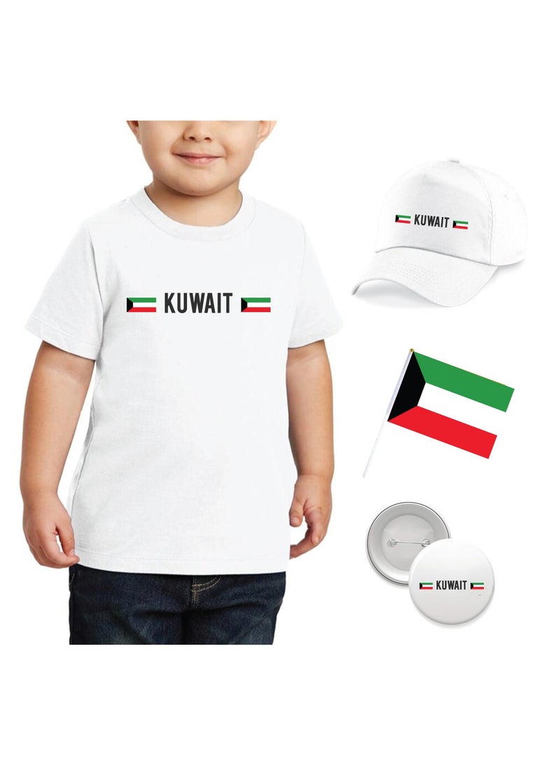 PRINTSHOP4ME Kuwait National Day Gift Set for Boys - T-Shirt - Cap - Badge and Flag Set - Celebrate Kuwait National Day with this Kids Combo Pack in Style - Image 1