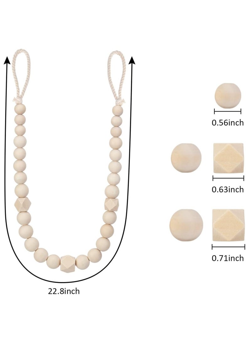 PYC Wood Bead Curtain Tiebacks, Set of 2 Curtain Holdbacks for Thin or Thick Window Draperies, Boho Farmhouse Curtain Tiebacks with Hooks, Curtain Tie Backs for Home Office Room Decor  - Image 2