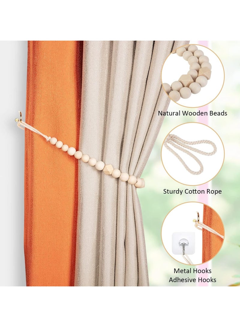 PYC Wood Bead Curtain Tiebacks, Set of 2 Curtain Holdbacks for Thin or Thick Window Draperies, Boho Farmhouse Curtain Tiebacks with Hooks, Curtain Tie Backs for Home Office Room Decor  - Image 3